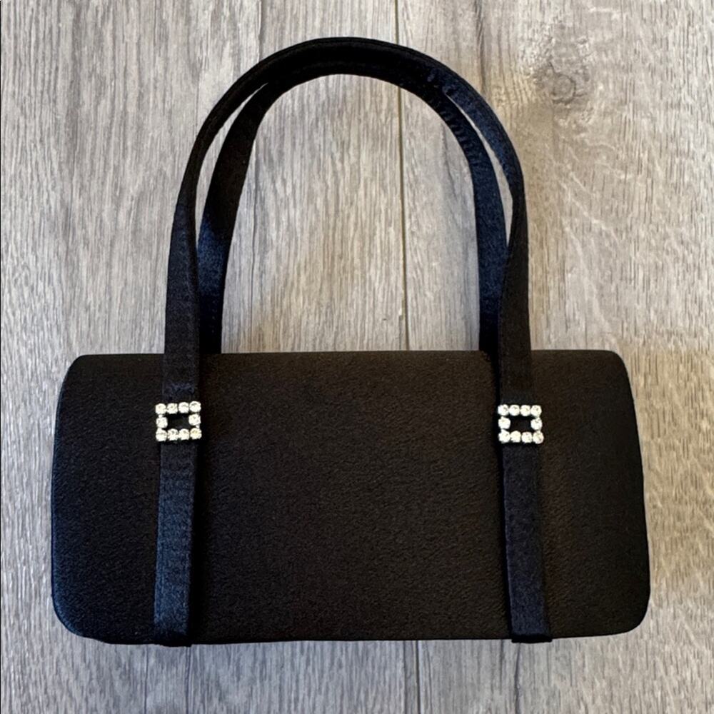 Jessica McClintock Y2K Black Satin Mini Bag Rhinestone Crossbody Coquette Girl